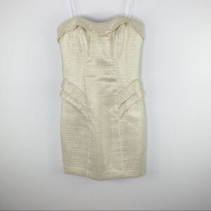 ABS Allen Schwartz Metallic Gold Strapless Cocktail Dress like NEW